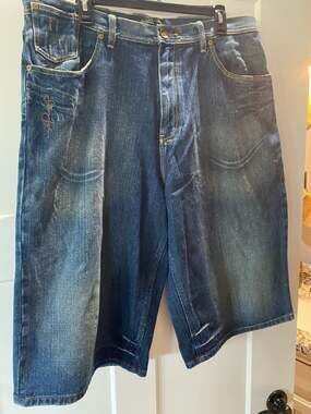 Vintage Sean John Baggy Denim Shorts Y2K Embroidered Crown Men's 36